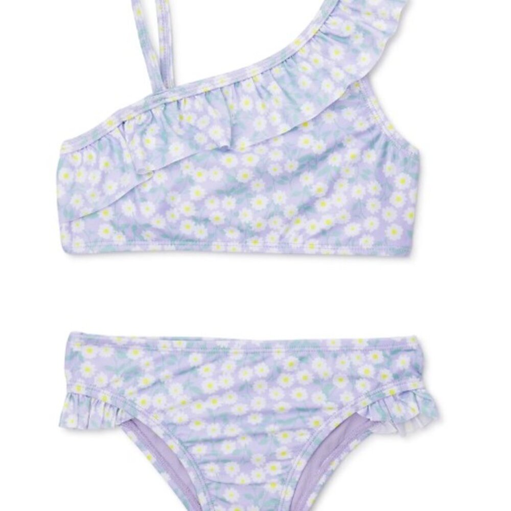 NEW - Wonder Nation Girls Asymmetrical Bikini Swimsuit with UPF 50 - Size 14/16